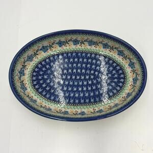 Unikat Polish Pottery Collectible Stoneware Hand Painted 12" Oval Baker Dish